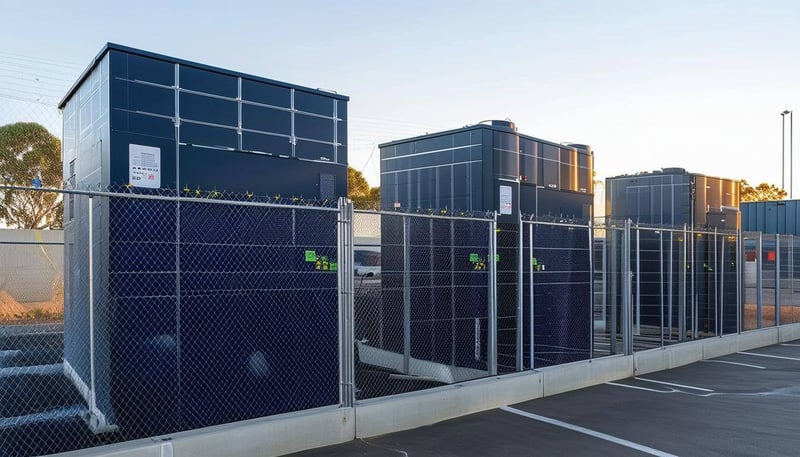 solar storage batteries in a car park