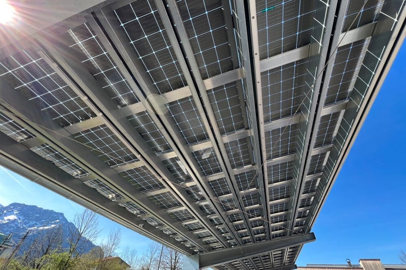 Solar carport structure from inside